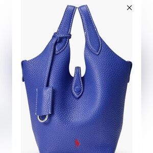 Polo by Ralph Lauren Blue Leather Shoulder Tote with Red Polo Accent